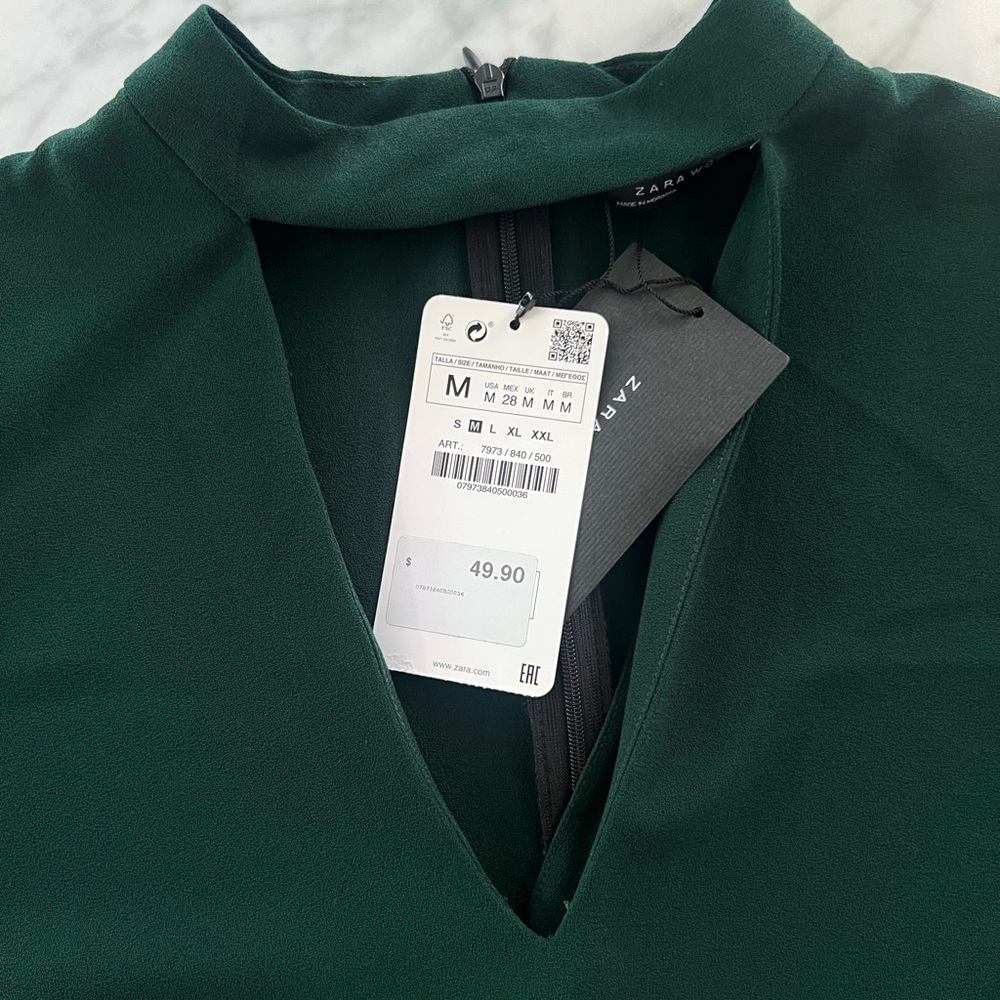 Zara - Dark Green Medium Dress with V Neck Cut Out